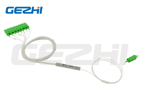 1x8 Fibra Óptica PLC Splitter Bloqueamento tubo de aço inoxidável G657A1 SC/APC conector em GEPON, FTTH